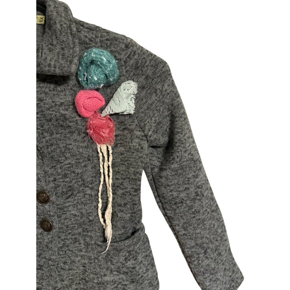Little Mass Girls Heather Gray Button-Up Jacket W/ Floral Embellishments Size 6X - Picture 2 of 6